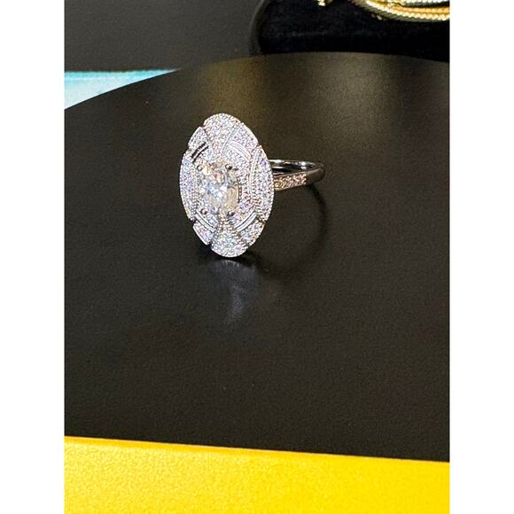 Sz. 9 - 1.5CTW Moissanite Shield Style Silver Ring w/ GRA - Picture 7 of 9